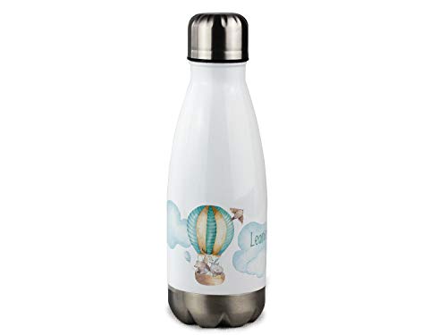 GRAZDesign Trinkflasche Kinder 350ml Kinderflasche mit Namen personalisiert Thermosflasche für Kinder, Kleinkinder, Kindergarten, Schule Isolierflasche Edelstahl (Heißluftballon Türkis/Mint) von GRAZDesign