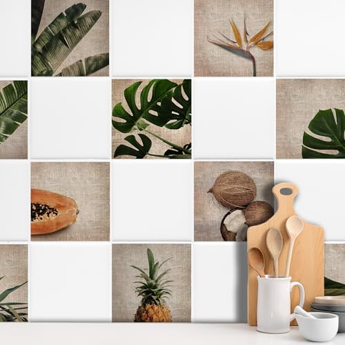 GRAZDesign Tropische Blätter Fliesenaufkleber für Küche - Abziehbare Dekorative Wandfliesen, Set aus 10, Grün - 15x15cm / 10 Stück von GRAZDesign