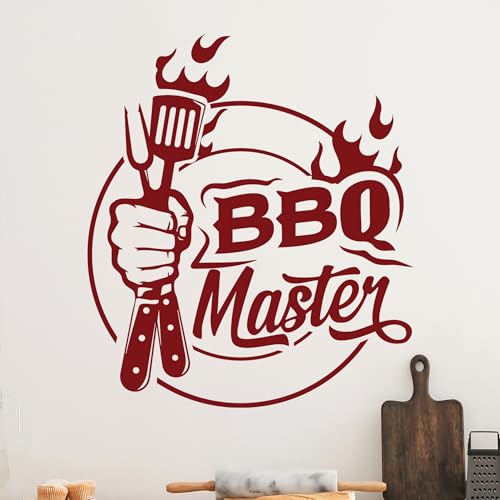 GRAZDesign Wandtattoo BBQ Master Grill & Bar für Männer, Küchenaufkleber Küche Wandaufkleber selbstklebende Folie - 34x30cm / hellgrau von GRAZDesign