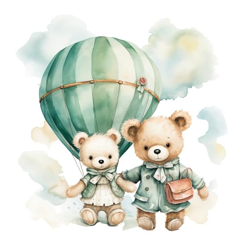 GRAZDesign Wandtattoo Babyzimmer Heißluftballon mit Bären in türkis, Wandsticker Kinderzimmer über Bett und Wickelkommode - 58x57cm von GRAZDesign