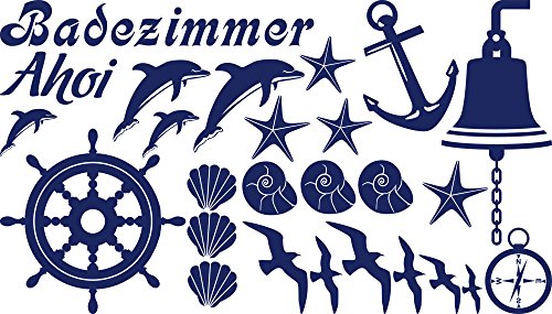 GRAZDesign Wandtattoo Bad Muschel & Fische Set Wandaufkleber Maritime Deko wasserfest - 049 königsblau von GRAZDesign