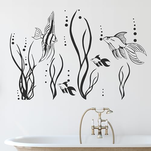 GRAZDesign Wandtattoo Bad Meer mit Fische | Aufkleber für Badezimmer | wasserfest - 61x40cm / 042 flieder von GRAZDesign