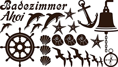 GRAZDesign Wandtattoo Bad Muschel & Fische Set Wandaufkleber Maritime Deko wasserfest - 080 braun von GRAZDesign