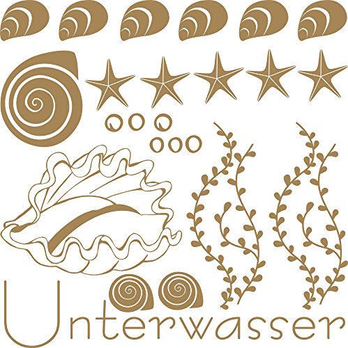 GRAZDesign Wandtattoo Bad Muscheln & Fische Set Wandaufkleber Maritime Deko wasserfest - 081 hellbraun von GRAZDesign