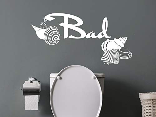 GRAZDesign Wandtattoo Bad mit Muscheln, WC Aufkleber Tür, Badezimmer Wand Aufkleber - 59x30cm / 070 schwarz von GRAZDesign