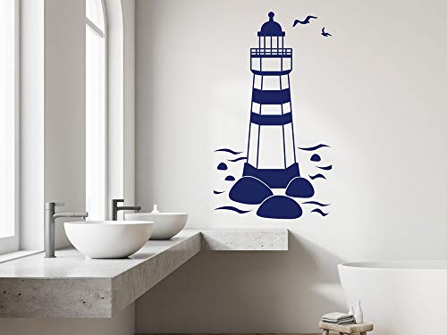 GRAZDesign Wandtattoo Badezimmer Leuchtturm, Wandaufkleber Aufkleber maritim, Wohnzimmer Flur wasserfest und selbstklebend, 100x57cm (HxB), 053 hellblau von GRAZDesign