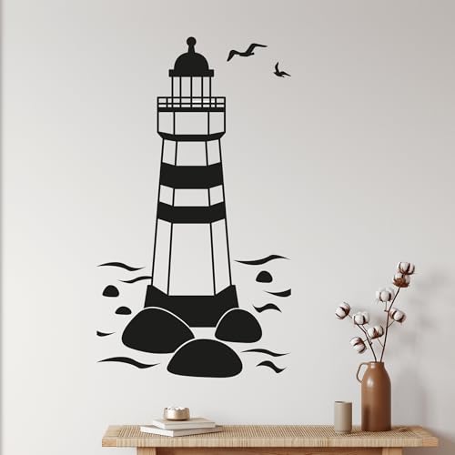 GRAZDesign Wandtattoo Badezimmer Leuchtturm, Wandaufkleber Aufkleber maritim, Wohnzimmer Flur wasserfest und selbstklebend, 88x50cm (HxB), 080 braun von GRAZDesign
