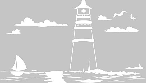 GRAZDesign Wandtattoo Badezimmer Leuchtturm Küste, Wandaufkleber Aufkleber maritim, wasserfest und selbstklebend, 70x40cm (BxH), 010 weiss von GRAZDesign