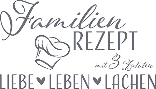 GRAZDesign Wandtattoo Wohnzimmer Familie Familienrezept mit 3 Zutaten, Lustig Sprüche Flur, Küche, Wandaufkleber selbstklebend, Wandsticker modern, 100x57cm, 071 grau von GRAZDesign