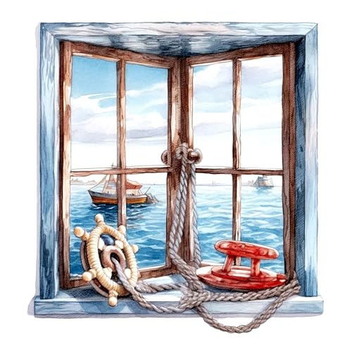 GRAZDesign Wandtattoo Fenster Maritim für Bad und Wohnzimmer, Wandaufkleber Watercolor Stile, Ozean, in vier Größen - 40x40cm von GRAZDesign