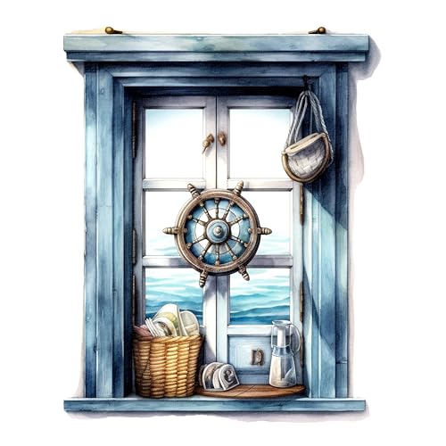 GRAZDesign Wandtattoo Fenster Maritim für Bad und Wohnzimmer, Wandsticker Watercolor Stile, Ozean, in vier Größen - 57x57cm von GRAZDesign