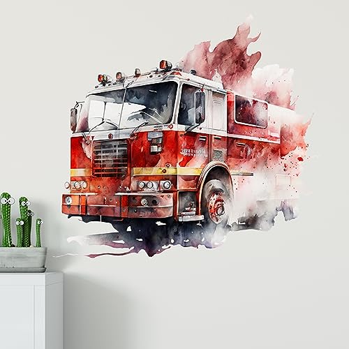 GRAZDesign Wandtattoo Feuerwehr Kinderzimmer Junge, Wand Aufkleber Tattoo Kinder Auto, Feuerwehrauto Wandaufkleber für Jungenzimmer & Teenager 62x57cm von GRAZDesign