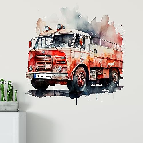 GRAZDesign Wandtattoo Feuerwehr Kinderzimmer Junge mit Namen personalisiert, Wand Aufkleber Tattoo Kinder Auto, Feuerwehrauto Wandaufkleber für Jungenzimmer 40x40cm von GRAZDesign