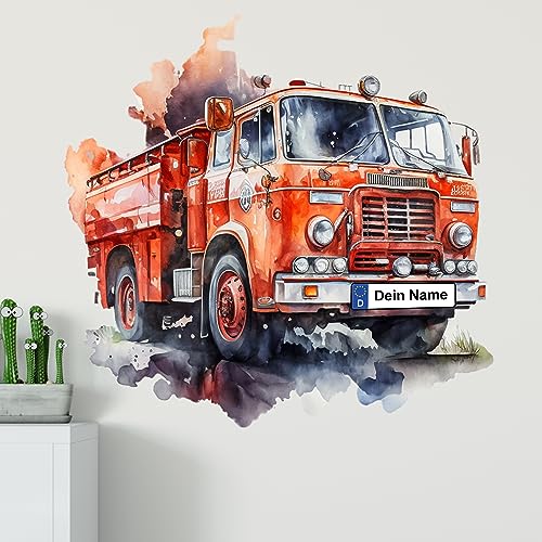 GRAZDesign Wandtattoo Feuerwehr Kinderzimmer Junge mit Namen personalisiert, Wand Aufkleber Tattoo Kinder Auto, Feuerwehrauto Wandaufkleber für Jungenzimmer 41x40cm von GRAZDesign