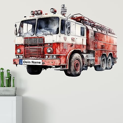 GRAZDesign Wandtattoo Feuerwehr Kinderzimmer Junge mit Namen personalisiert, Wand Aufkleber Tattoo Kinder Auto, Feuerwehrauto Wandaufkleber für Jungenzimmer 72x50cm von GRAZDesign