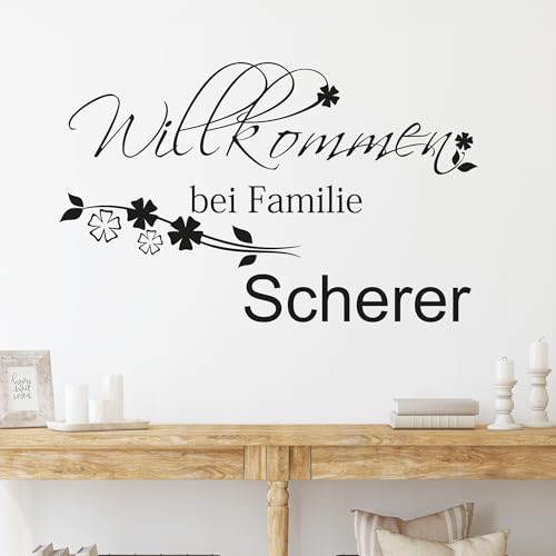 GRAZDesign Wandtattoo Willkommen bei Familie Wunschname für Flur, Wandsticker Flur und Diele, Eingang, Wandtattoo Sprüche Wandsprüche, Sticker Aufkleber modern - 46x30cm / 010 weiss von GRAZDesign