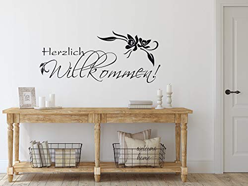 GRAZDesign Wandtattoo Flur Herzlich Willkommen, Wandsticker Flur und Diele, Eingang, Sprüche Wandsprüche, Sticker Aufkleber modern, selbstklebend, 115x50cm, 073 dunkelgrau von GRAZDesign