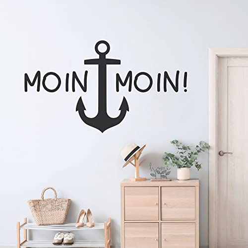 GRAZDesign Wandtattoo Moin Moin mit Anker Wohnzimmer Flur Diele selbstklebend - 88x50cm / 073 dunkelgrau von GRAZDesign