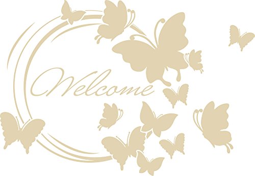 GRAZDesign Wandtattoo Flur Welcome Schmetterlinge, Willkommen Spruch, Sprüche für Eingang Wandaufkleber - 43x30cm / 082 beige von GRAZDesign