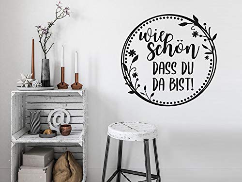 GRAZDesign Wandtattoo Flur Wie schön, dass du da bist mit Kranz, modern, Aufkleber für Eingang, Türaufkleber / 52x50cm / 091 gold von GRAZDesign