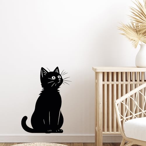 GRAZDesign Wandtattoo Katze sitzend Katzenmotiv für Wohnzimmer Küche Schlafzimmer Flur, Vinylfolie selbstklebend, Wandaufkleber - 66x50cm / schwarz von GRAZDesign