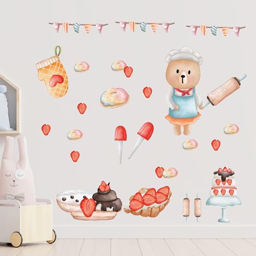 GRAZDesign Wandtattoo Kinderzimmer Kinderküche, Folie für Küche Mädchen, Backen Set mit Erdbeeren, Wanddekoration, als Set 57x57cm von GRAZDesign