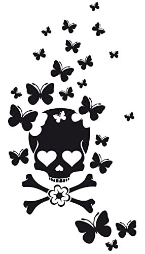 GRAZDesign Wandtattoo Kinderzimmer Mädchen Teenager, Totenkopf mit Schmetterlinge, Wohnzimmer Jugendzimmer Wandaufkleber Klebefolie, 58x30cm, 041 pink von GRAZDesign