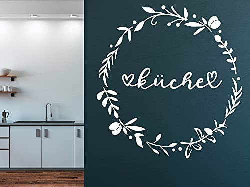 GRAZDesign Wandtattoo Küche mit Kranz | Küchenaufkleber Türaufkleber selbstklebend - 32x30cm / 070 schwarz von GRAZDesign
