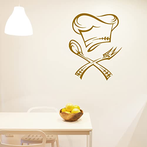 GRAZDesign Wandtattoo Küche Kochmütze mit Besteck | Küchenaufkleber selbstklebend - 51x40cm / 091 gold von GRAZDesign