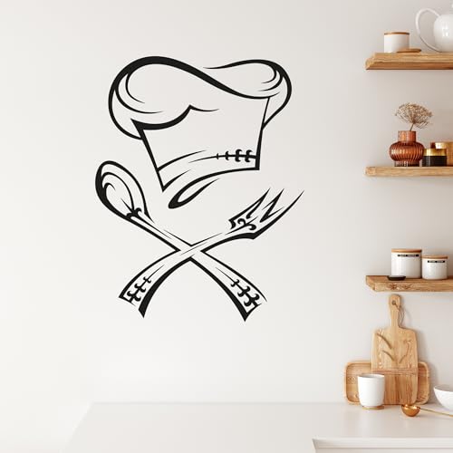 GRAZDesign Wandtattoo Küche Kochmütze mit Besteck | Küchenaufkleber selbstklebend - 38x30cm / 071 grau von GRAZDesign