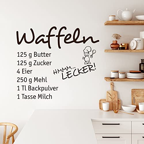 GRAZDesign Wandtattoo Küche Rezept Waffeln | Küchenaufkleber selbstklebend - 34x30cm / 080 braun von GRAZDesign