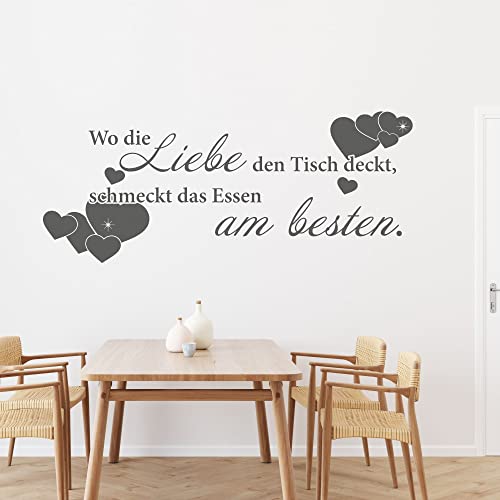GRAZDesign Wandtattoo Küche Sprüche Wo die Liebe den Tisch deckt, Wandsticker Sticker, Restaurant Esszimmer, Wanddeko Wandaufkleber, Küchen Deko selbstklebend, 98x40cm, 030 dunkelrot von GRAZDesign