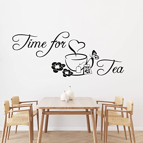 GRAZDesign Wandtattoo Küche Time for tea Tee Tasse - Wandsticker Sticker Esszimmer, Wanddeko Wand-Aufkleber, Küchen Deko selbstklebend, 123x50cm, 080 braun von GRAZDesign