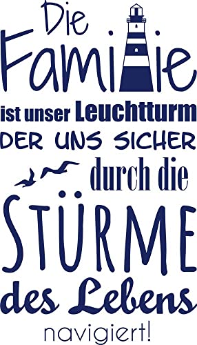 GRAZDesign Wandtattoo Wohnzimmer Familie Sprüche, Wandaufkleber Aufkleber maritim mit Leuchtturm, Familienspruch selbstklebend, 88x50cm (HxB), 049 königsblau von GRAZDesign