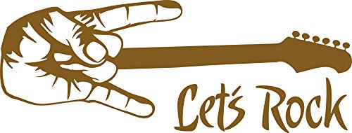 GRAZDesign Wandtattoo Musik Spruch Let's Rock mit Gitarre Jugend - 79x30cm / 091 gold von GRAZDesign