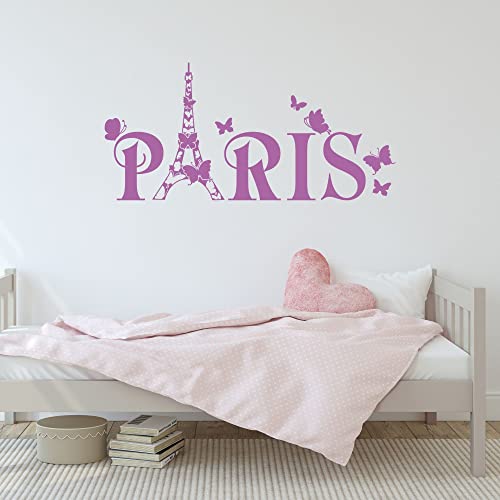 GRAZDesign Wandtattoo Paris Eiffelturm Schmetterling, Wohnzimmer, Jugendzimmer Mädchen Aufkleber,Kinderzimmer Wandaufkleber selbstklebend, Klebefolie Welt, 120x57cm, 091 gold - 63x30cm / 042 flieder von GRAZDesign