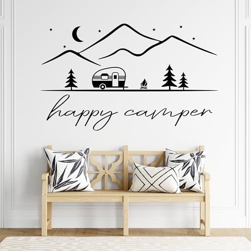 GRAZDesign Wandtattoo Sprüche Happy Camping, Camper, Reise Aufkleber für Wohnzimmer, Flur, Innen und Außen - 50x30cm / weiss von GRAZDesign