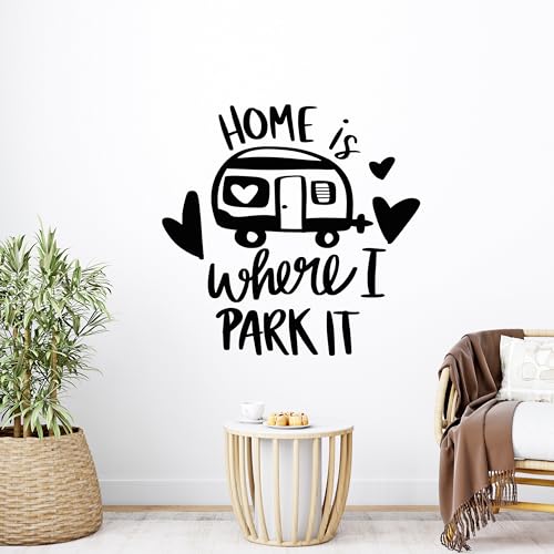 GRAZDesign Wandtattoo Sprüche Home is where I park it Camping, Camper, Reise für Wohnzimmer, Flur, Innen und Außen - 51x50cm / weiss von GRAZDesign