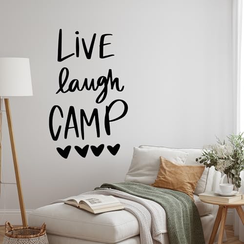 GRAZDesign Wandtattoo Sprüche Live laugh camp Lustig Camping, Camper, Reise für Wohnzimmer, Flur, Innen und Außen - 49x30cm / beige von GRAZDesign