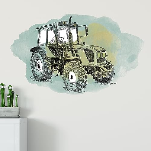 GRAZDesign Wandtattoo Traktor Trecker Kinderzimmer, Wand Aufkleber Tattoo Kinder Auto, Bauernhof Wandaufkleber für Jungenzimmer & Teenager (65x40cm, Grün) von GRAZDesign