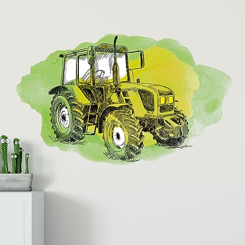 GRAZDesign Wandtattoo Traktor Trecker Kinderzimmer, Wand Aufkleber Tattoo Kinder Auto, Bauernhof Wandaufkleber für Jungenzimmer & Teenager (93x57cm, Hellgrün) von GRAZDesign
