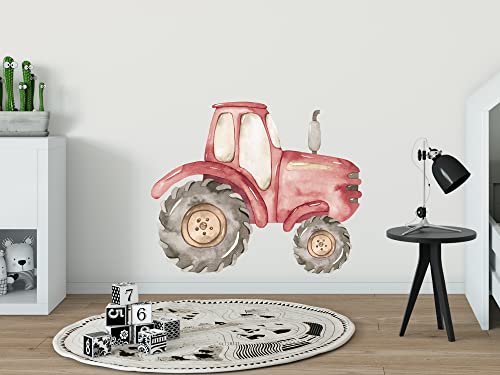 GRAZDesign Wandtattoo Traktor Trecker Kinderzimmer Junge, Wandaufkeber Kinderzimmer Deko Bilder Bauernhof Babyzimmer (49x40cm, Rot) von GRAZDesign