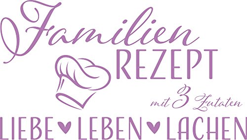 GRAZDesign Wandtattoo Wohnzimmer Familie Familienrezept mit 3 Zutaten, Lustig Sprüche Flur, Küche, Wandaufkleber selbstklebend, Wandsticker modern, 100x57cm, 042 flieder von GRAZDesign