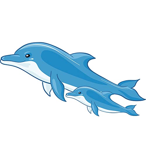 GRAZDesign Wandtattoo Badezimmer Delfin | 2 blaue Delfine | Wandsticker Kinderzimmer | Wandaufkleber Bad, Tür, Fliesenaufkleber Klebefolie Fliesen im Nassbereich - 79x40cm von GRAZDesign