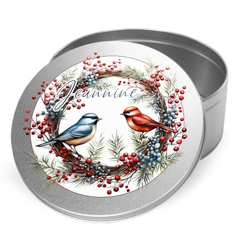 GRAZDesign Weihnachtsdose Keksdose personalisiert mit Namen rund aus Blech Vorratsdose von GRAZDesign