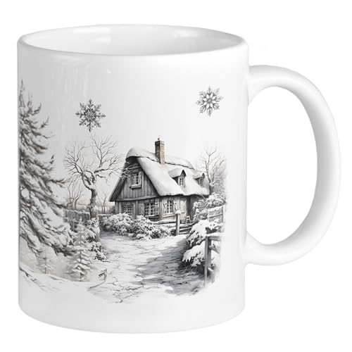 GRAZDesign Weihnachtstasse mit Namen personalisiert Schwarz Weiß im Weihnachtsdorf, Namenstasse Kaffeetasse Keramik 330ml von GRAZDesign