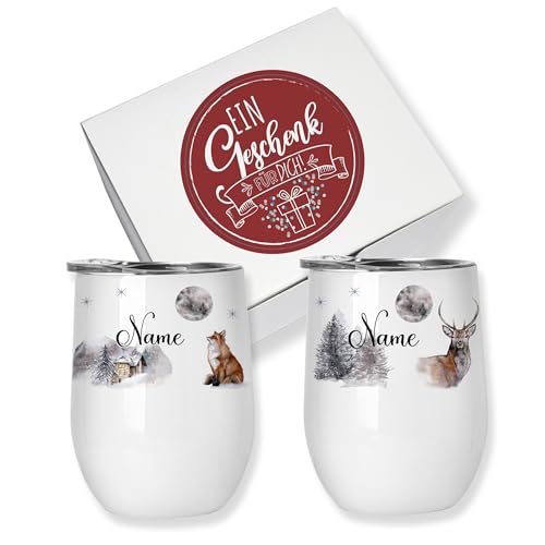 GRAZDesign Weinbecher Edelstahl mit Namen Geschenkset Weihnachten mit zwei Namen für Glühwein und Punsch von GRAZDesign