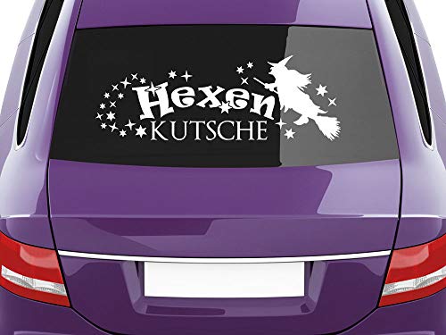 Geschenk zum Autokauf Hexenkutsche, Romantische Auto Aufkleber lustig, Aufkleber Heckscheibe für Frauen / 24x70cm / 010 weiss von GRAZDesign