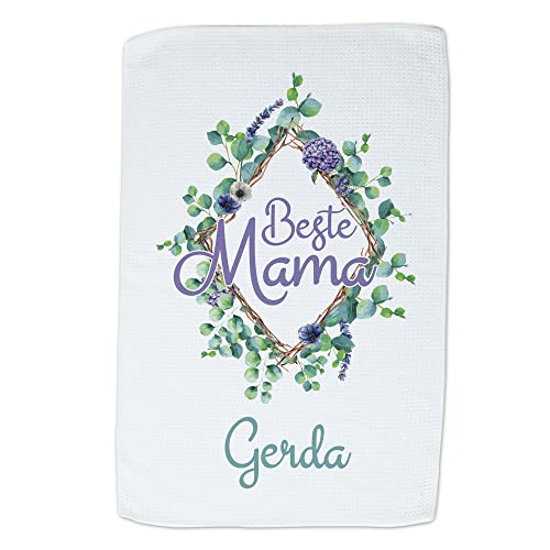 GRAZDesign Pesonalisiertes Geschirrtuch Beste Mama - mit Name - Geschenk für die Beste Mama personalisiert - Küchentücher Weiß, 40x60cm, sehr Gute Saugkraft von GRAZDesign