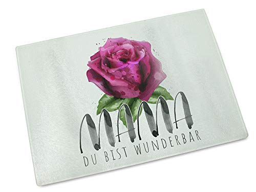 Glas-Schneidebrett mit Druck, Mama Du bist wunderbar mit Rose, Glasbrett für Küche, Frühstücksbrettchen, Muttertagsgeschenk Glas-Schneidebrett mit Druck, Mama Du bist wunderbar mit Rose, Glasbrett für Küche, Frühstücksbrettchen, Muttertagsgeschenk von GRAZDesign
